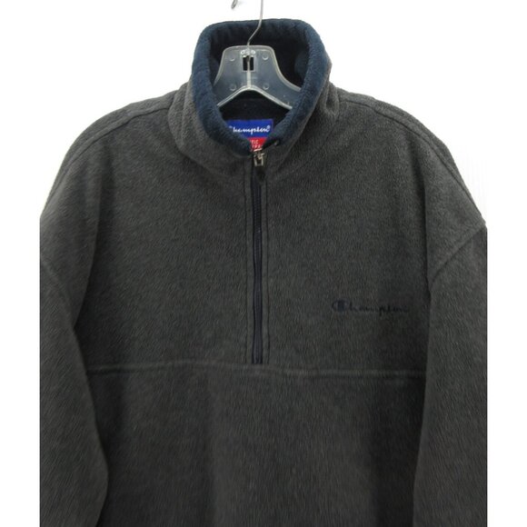 VINTAGE Champion Sweater Large Jacket Fleece Pullover 1/4 Zip Logo Y2K - Picture 2 of 13
